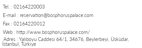 Bosphorus Palace Hotel telefon numaralar, faks, e-mail, posta adresi ve iletiim bilgileri